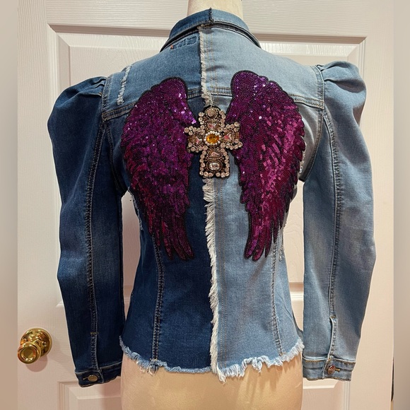 Paris Girls collection Women's Denim Jacket with Purple Sequin Wings - Picture 1 of 12